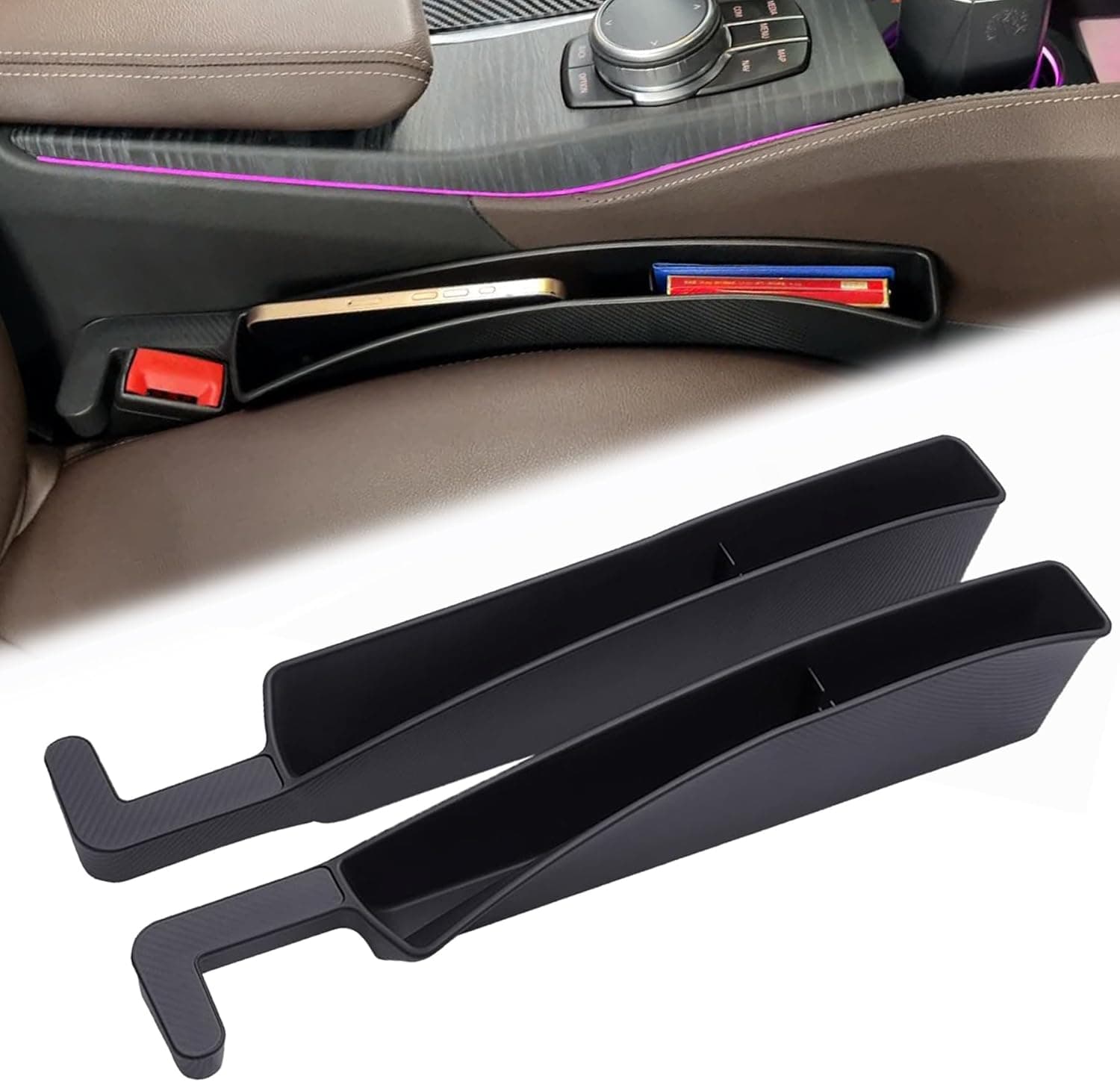 2 Packs Car Seat Gap Filler Organizer, Dual Slot Car Seat Gap Organizer, Gap Filler for Car