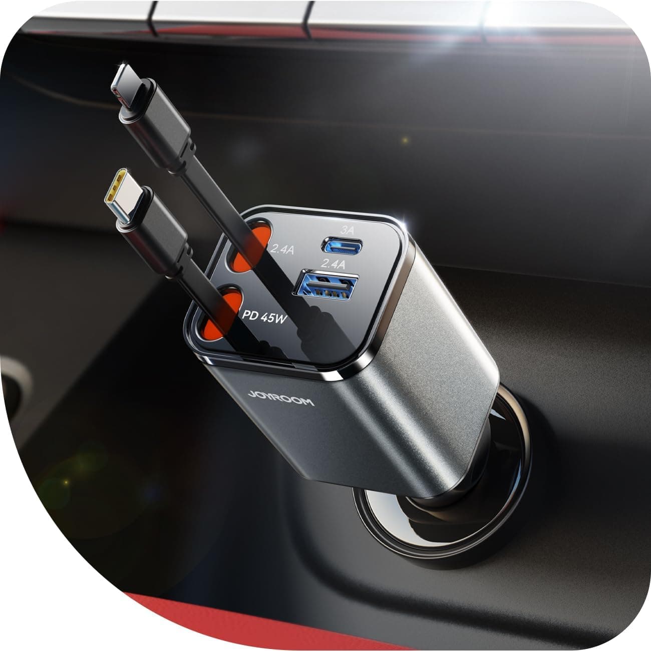 [2026 Ultra-Compact] JOYROOM Retractable Car Charger 84W Car Charger USB C