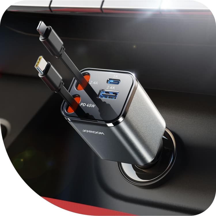 [2026 Ultra-Compact] JOYROOM Retractable Car Charger 84W Car Charger USB C