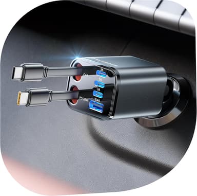 SUPERONE 6 in 1 Retractable Car Charger with Dual Type C Cables