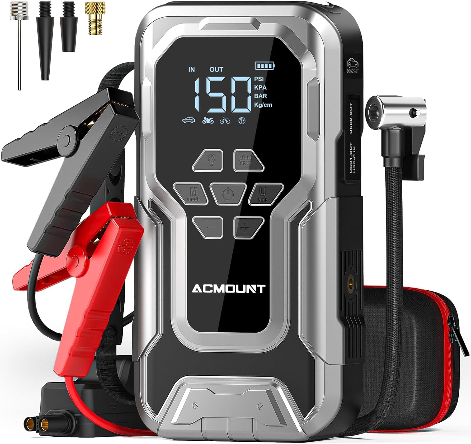Acmount D18 Jump Starter with Air Compressor, 6000A Car Battery Jumper Starter Portable(All Gas/